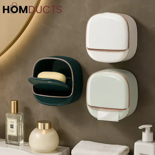 Wall-Mounted Waterproof Soap Holder with Drain Tray