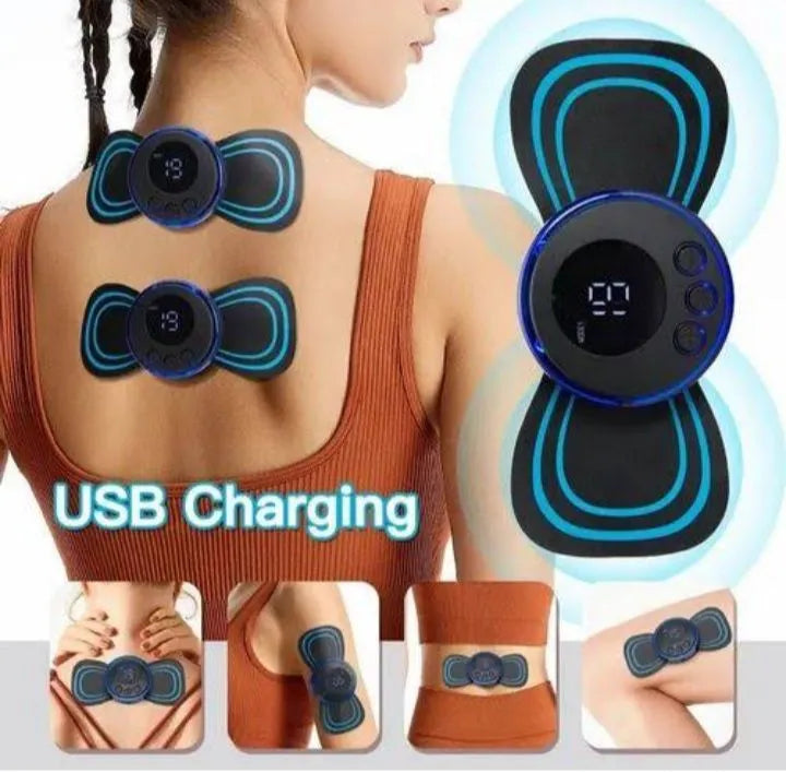 Rechargeable EMS Butterfly Massager | Electronic Muscle Stimulator | Portable Body Massage Pad for Muscle Relaxation