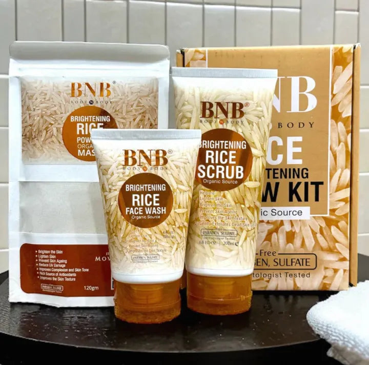 3 in 1 Brightening Glow Kit Rice Scrub Face Wash + Mask