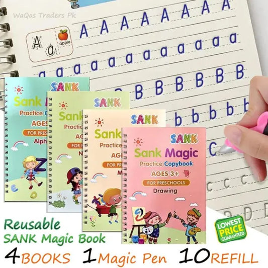 Sank Magic Practice Copybook (4 Books + Magic Pen & 10 Ink Refills)