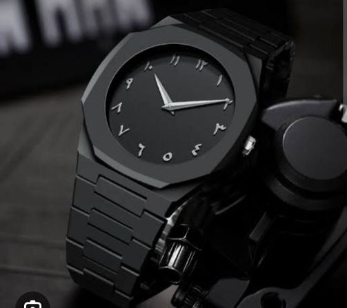 Luxury Matte Black Arabic Dial Men’s Watch ⌚
